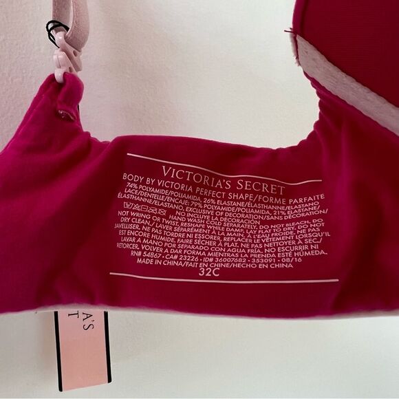 Victoria Secret Body By Victoria Perfect Shape 32C pink lace comfortable padded - Picture 2 of 3